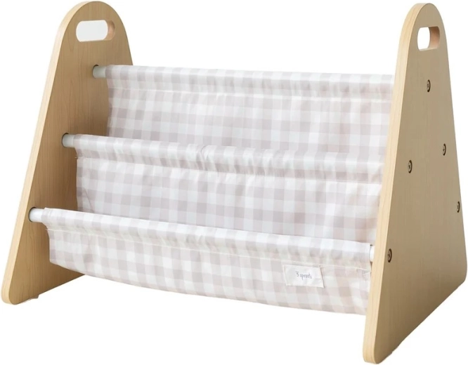 3 Sprouts doppelseitiger Ständer für Kinderbücher gingham beige