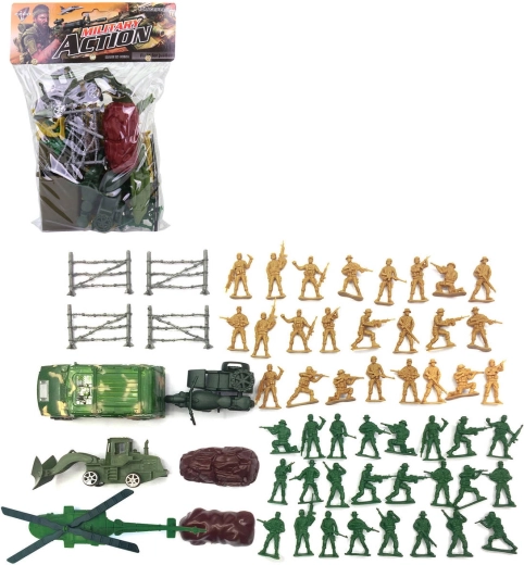 Plastik-Militär-Spielset mit Soldatenfiguren und Fahrzeugen