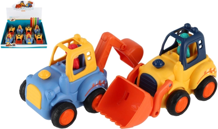 Kunststoff-Baufahrzeuge 12–14 cm mit Aufziehmotor, Mix verschiedener Typen, 8 Stück im Box