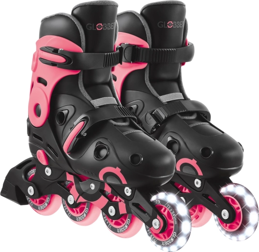 Kinder-Inlineskates Go Skates Lights mit leuchtendem vorderen Rad, Schwarz-Rosa (EU 34–37)