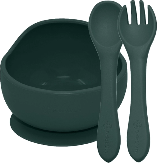 Silikon-Essset mit Saugnapf Misty Green (Schüssel + Besteck) 6m+
