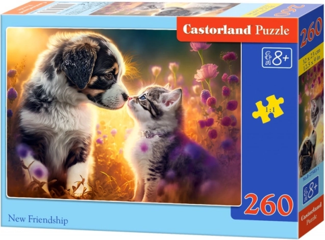 Puzzle mit 260 Teilen – Kätzchen und Hündchen: neue Freundschaft