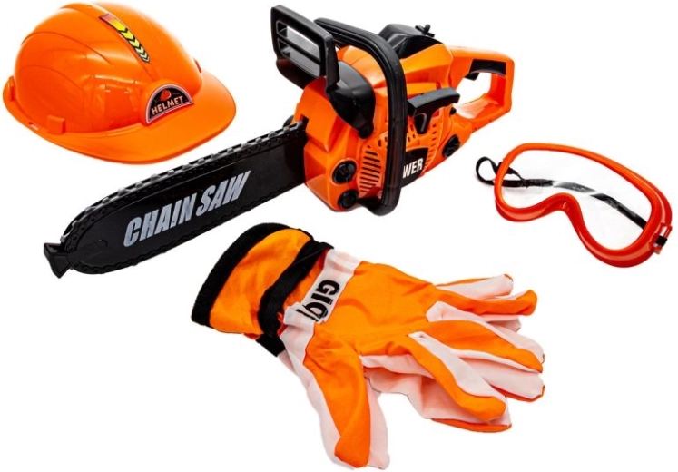 Kinder-Motorkettensäge mit Helm, Schutzbrille und Handschuhen – 1 Stück