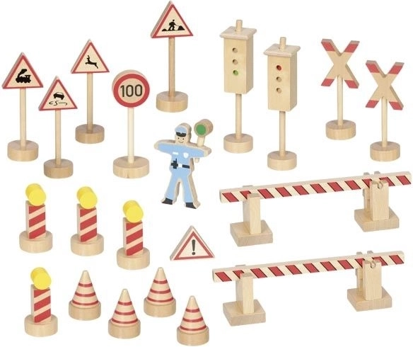 Goki Set aus Straßen- und Eisenbahnschildern