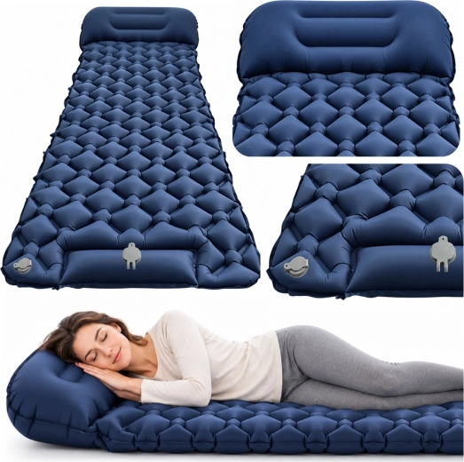 Aufblasbare Campingmatratze für eine Person mit Kissen 190 × 60 cm