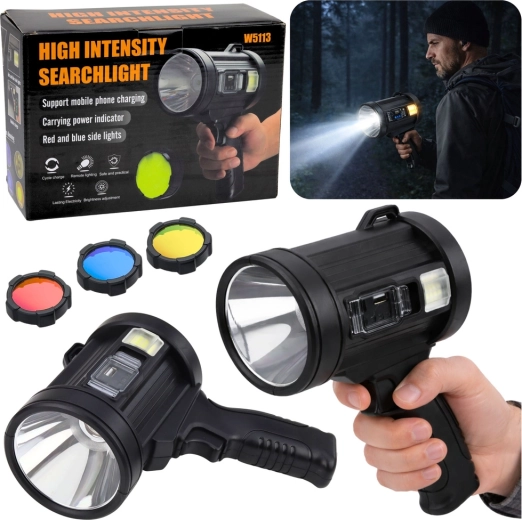 Solar-LED-Handscheinwerfer 800 lm mit Powerbank und austauschbaren Filtern