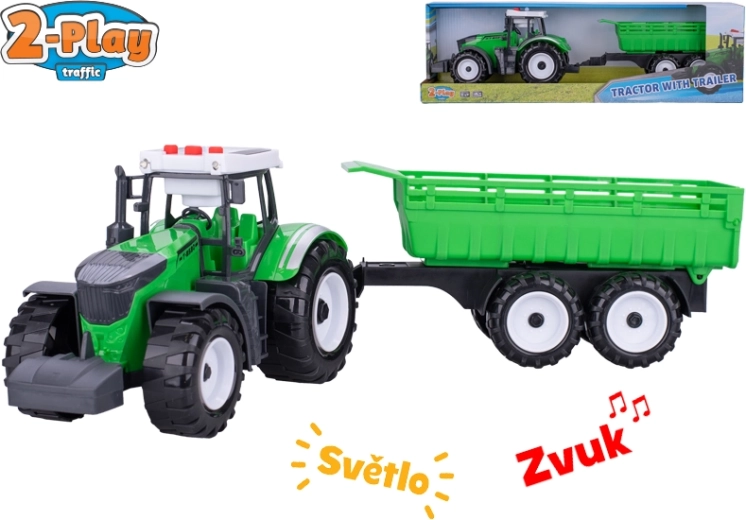 2-Play Traktor mit Anhänger mit Lichtern und Geräuschen, Schwungradantrieb, 45 cm