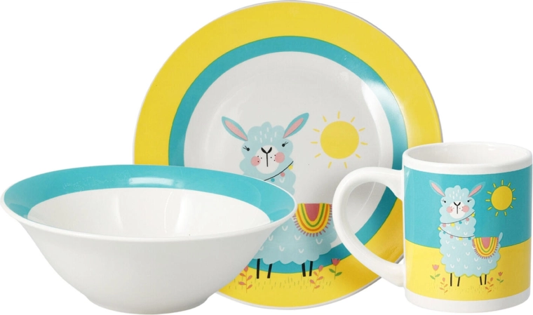 Kinder-Porzellan-Geschirrset 3-teilig – Lama oder Einhorn