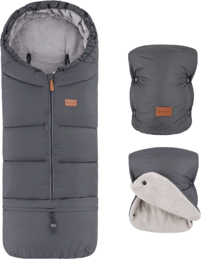 Petite&Mars Winterset: Fußsack Jibot 3in1 und Kinderwagen-Handmuff Jasie charcoal grey