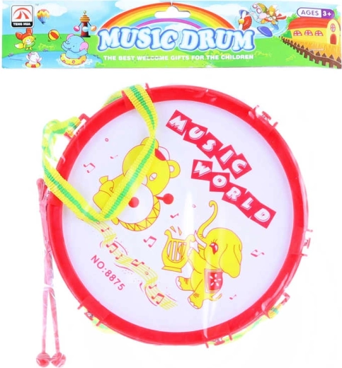 Kinder-Trommel mit Tiermotiven 19 cm mit 2 Trommelstöcken