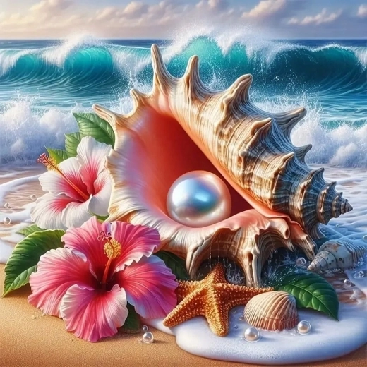 Malen nach Zahlen „Schöne Muschel mit Perle an der Küste“ 40 × 50 cm