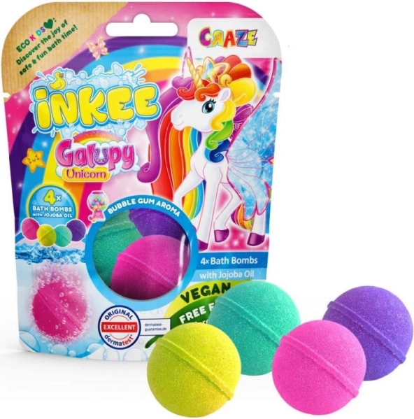 Inkee sprudelnde Badebomben Galupy Unicorn – Set mit 4 Farben