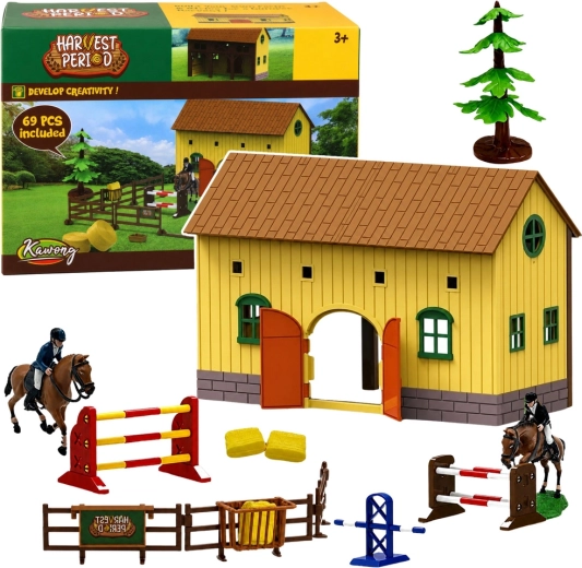 Pferdestall mit Sprunghindernissen und Reiterfiguren (69 Teile) Harvest Period