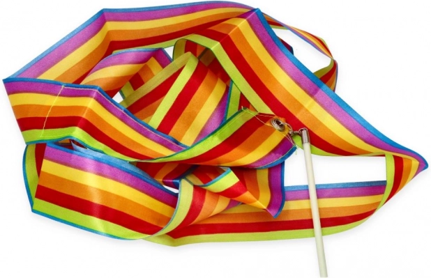 GOKI Gymnastikband mit Stab – Regenbogen, gestreift