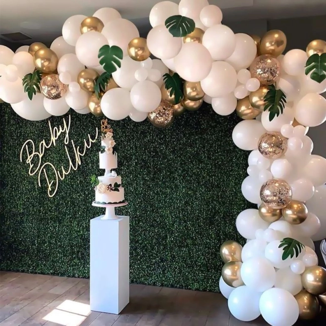 Goldene und weiße Ballongirlande – 90 Stück