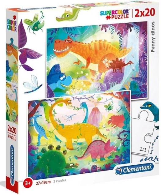 Puzzle 2×20 Super Color – lustige Dinosaurier
