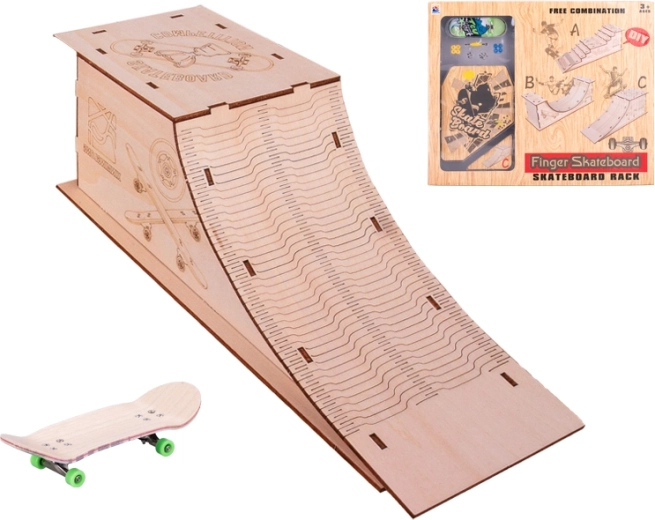 Skateboard 10 cm mit Holzrampe – Metall-Mini-Fingerboard-Set