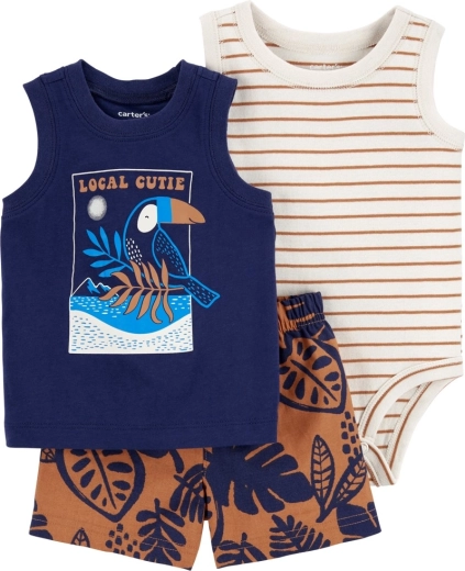 Carter’s 3-teiliges Babyset: Ärmelloser Body, Shirt und Shorts Navy Bird (Junge)