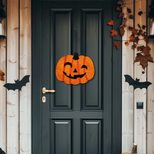 Hängende Halloween-Dekoration Kürbis aus Holz 30 × 25 cm