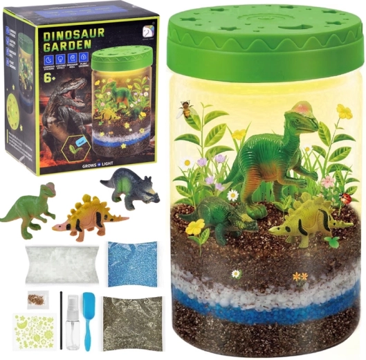 Beleuchteter Dinosauriergarten 3-in-1 – DIY-Terrarium, Nachtlicht und Pflanzenzucht
