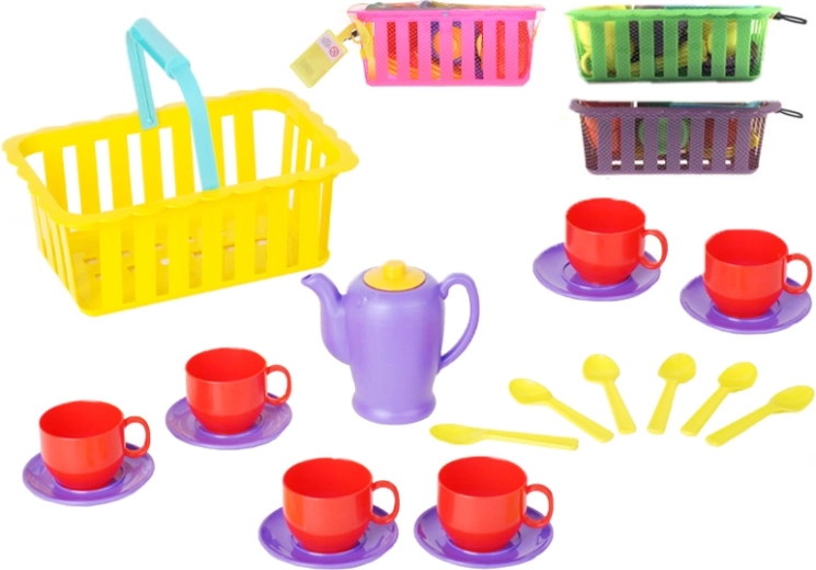 Plastik-Teeset im Korb für Kinder