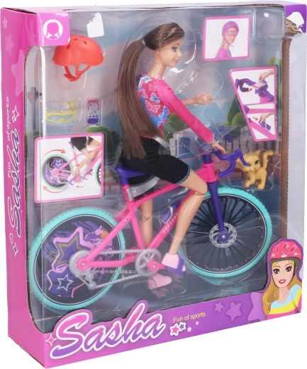 Puppe auf Fahrrad 26 cm