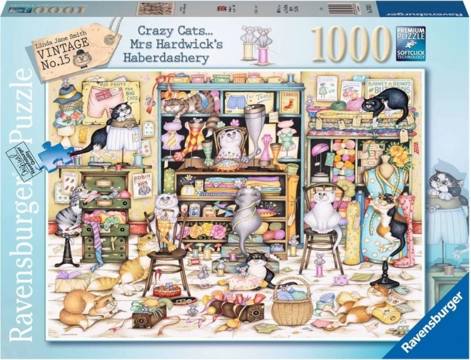 Puzzle RAVENSBURGER Crazy Cats – Katzenspiele im Kurzwarenladen, 1000 Teile