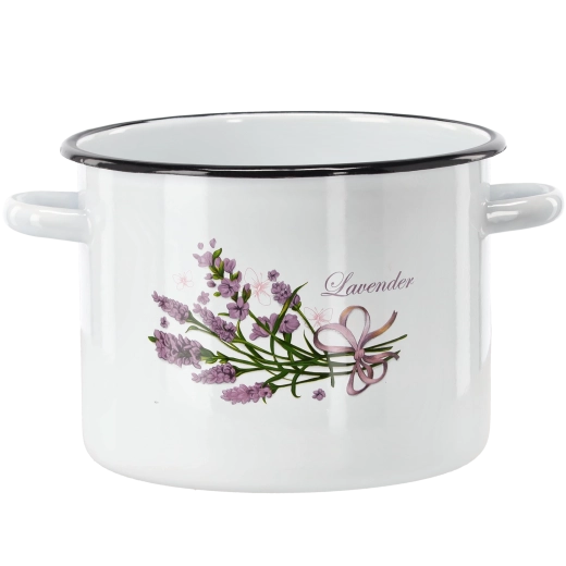 Emaillierter Topf 5,5 l 22 cm weiß mit Lavendelmotiv