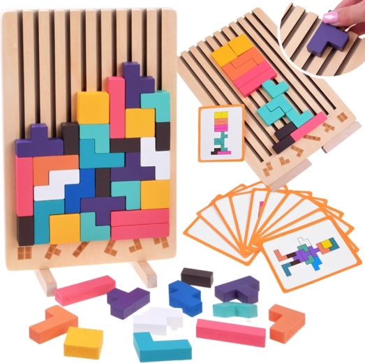 Holz-Logikpuzzle Tetris mit bunten Teilen