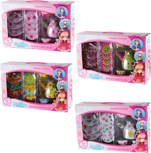 Bedrucktes Teeset aus Blech, 15 Teile