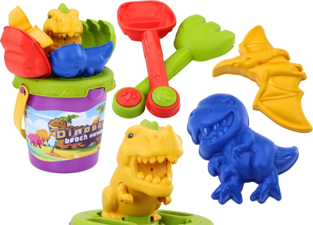 Sandspiel-Set mit Dinosaurier-Sandförmchen – Eimer, Schaufel und Rechen