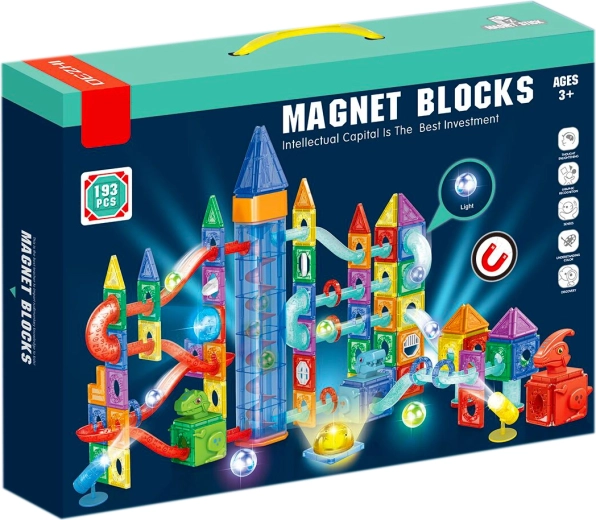Magnetisches Konstruktionsset Dinosaurierpark mit LED-Lichtern und Kugel – 193 Stk.