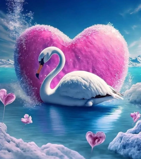 Diamantmalerei Schwan und Herz 30 × 40 cm