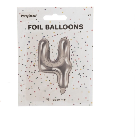 Silberner Folienballon Zahl 4, 35 cm