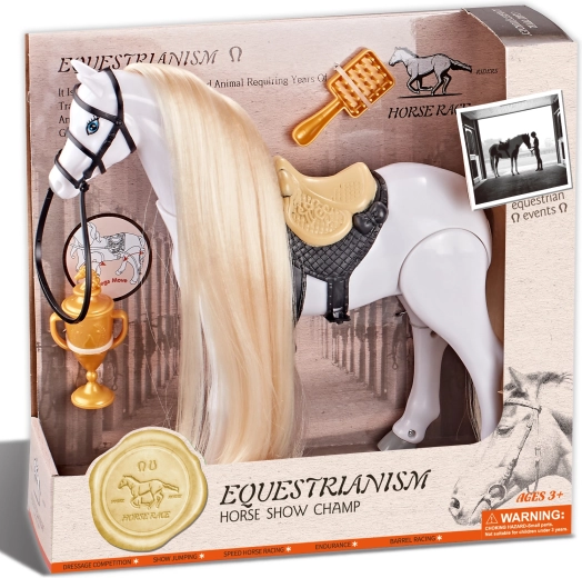 Weißes Reitpferd mit Geräuschen und Zubehör – Hippischer Champion