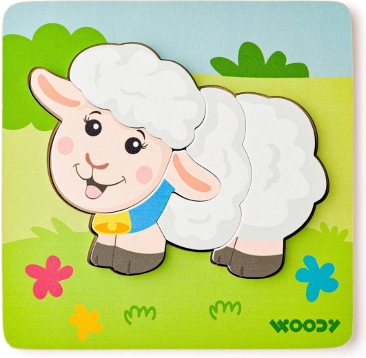 Woody Baby Steckpuzzle Schäfchen, 5 Teile auf dem Brett – 1 Stück