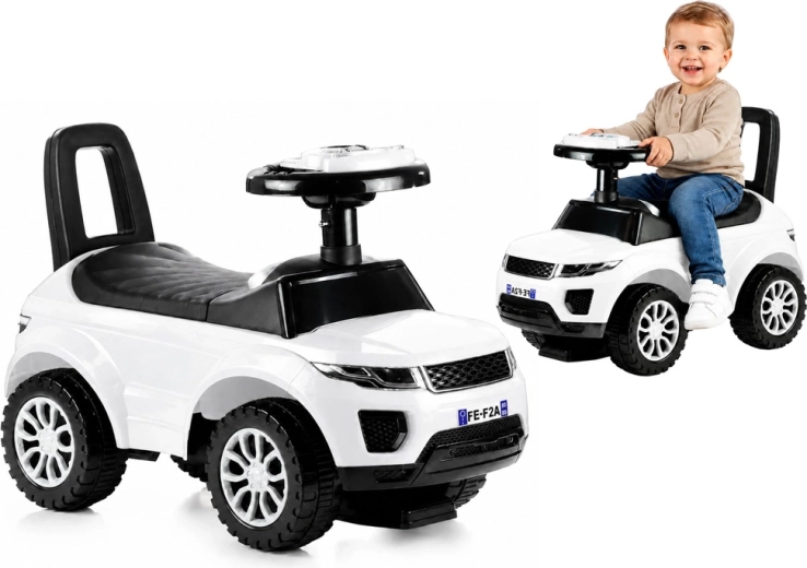 Weißes Kinder-Rutschauto mit Geräuschen und Lichtern
