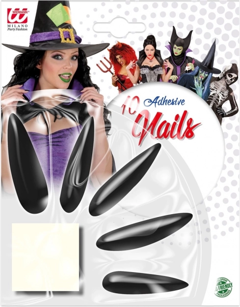 Lange schwarze Hexenklebe-Nägel