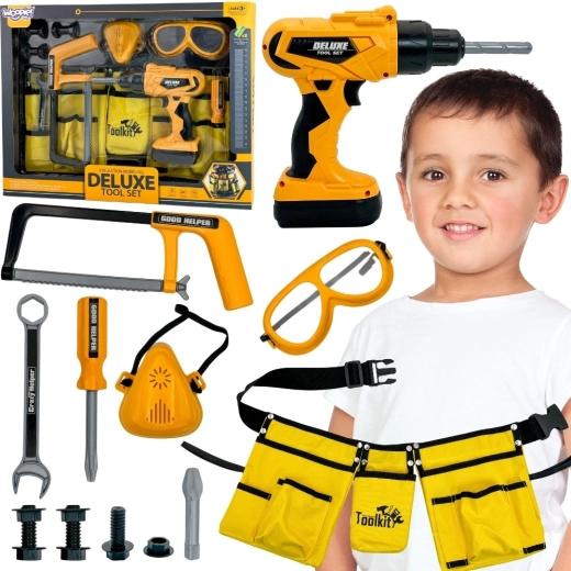 Kinder-Werkzeugset WOOPIE Little Handyman mit Gürtel, Brille und Bohrer, 16-teilig