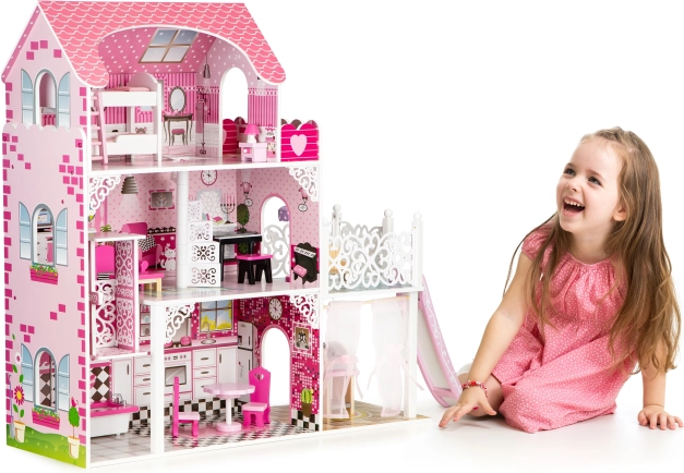 Holzpuppenhaus mit Rutsche