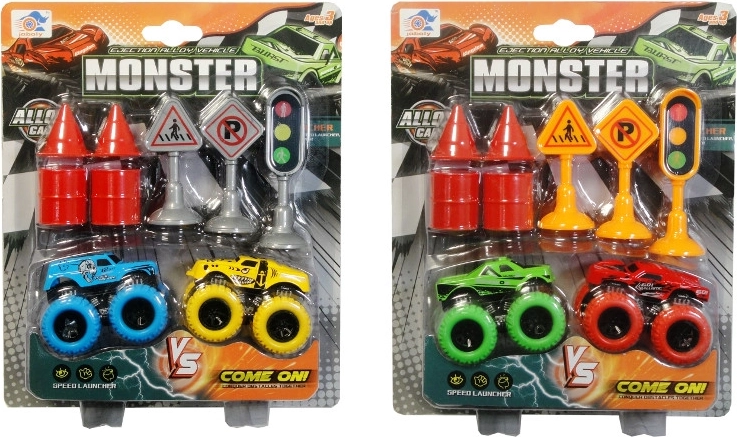 Auto mit Zubehör – Geländewagen und Verkehrszeichen