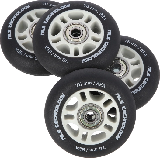 Matte Inliner-Rollen NILS Extreme 76 mm 82A mit ABEC 9-Lagern, schwarz, Set 4 Stk.