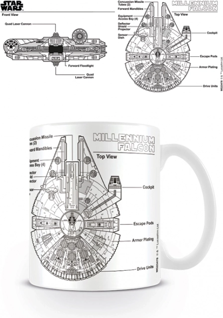 Keramikbecher Star Wars – Skizze des Millennium Falcon, 315 ml