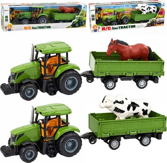 Grüner Traktor mit Anhänger und Pferd mit Fernbedienung