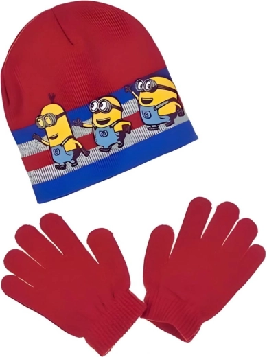 Rote Mützen- und Handschuhgarnitur Minions