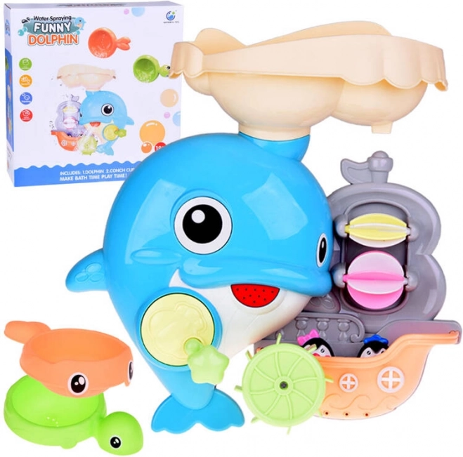 Fröhlicher Delfin – Bade-Spielzeug mit Boot und Pinguinen