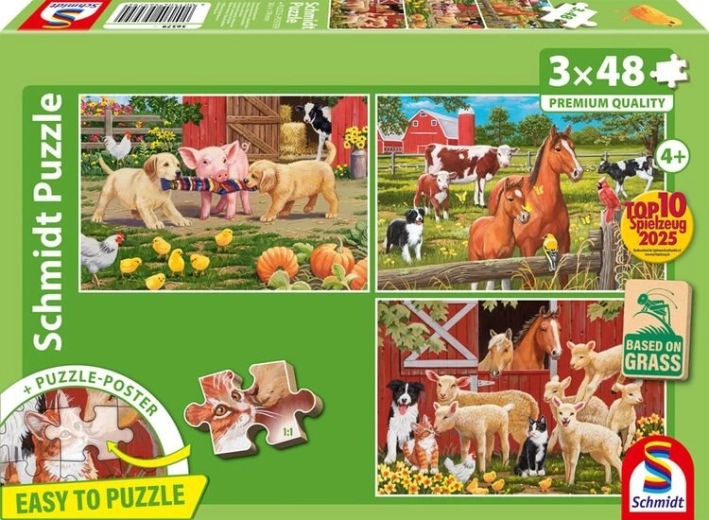 Puzzle Tiere auf dem Bauernhof 3×48 Teile