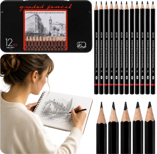 Professionelles Skizzenstift-Set in Metallbox (12 Stk.)