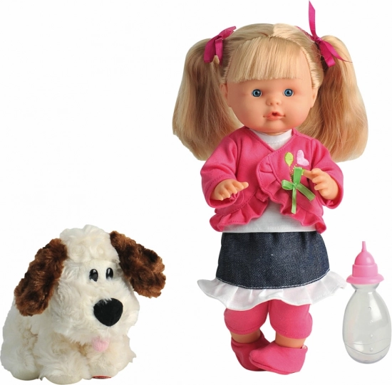 Puppe Nena sprechend mit Hund