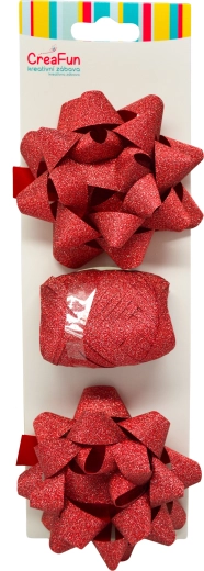 Glitzerndes Geschenkverpackungs-Set Rot mit Band und sternförmigen Schleifen